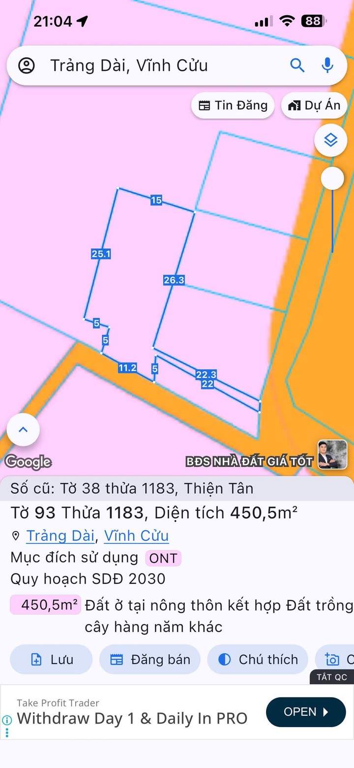 Đất nền Trảng Dài 450m² 2.5 tỷ – Sổ đỏ chính chủ