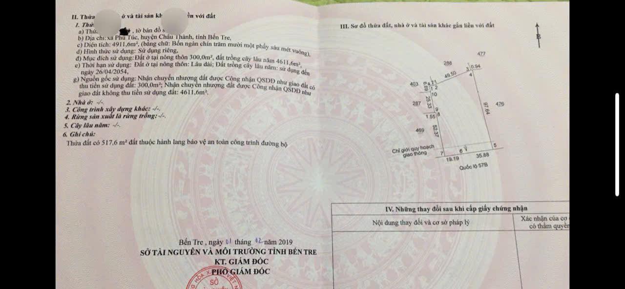 Land Đường Quốc lộ 57B Châu Thành 4912m² giá 24 tỷ - Sổ đỏ chính chủ