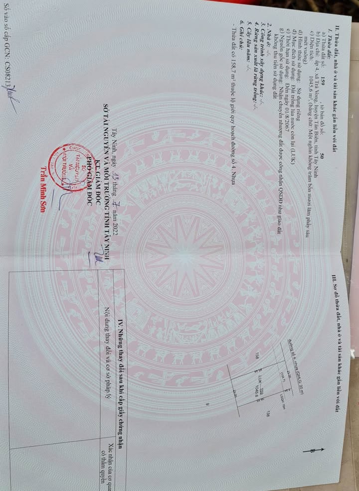 Đất Trà Vong Tân Biên 1.045m² 62.7 tỷ - Sổ đỏ chính chủ