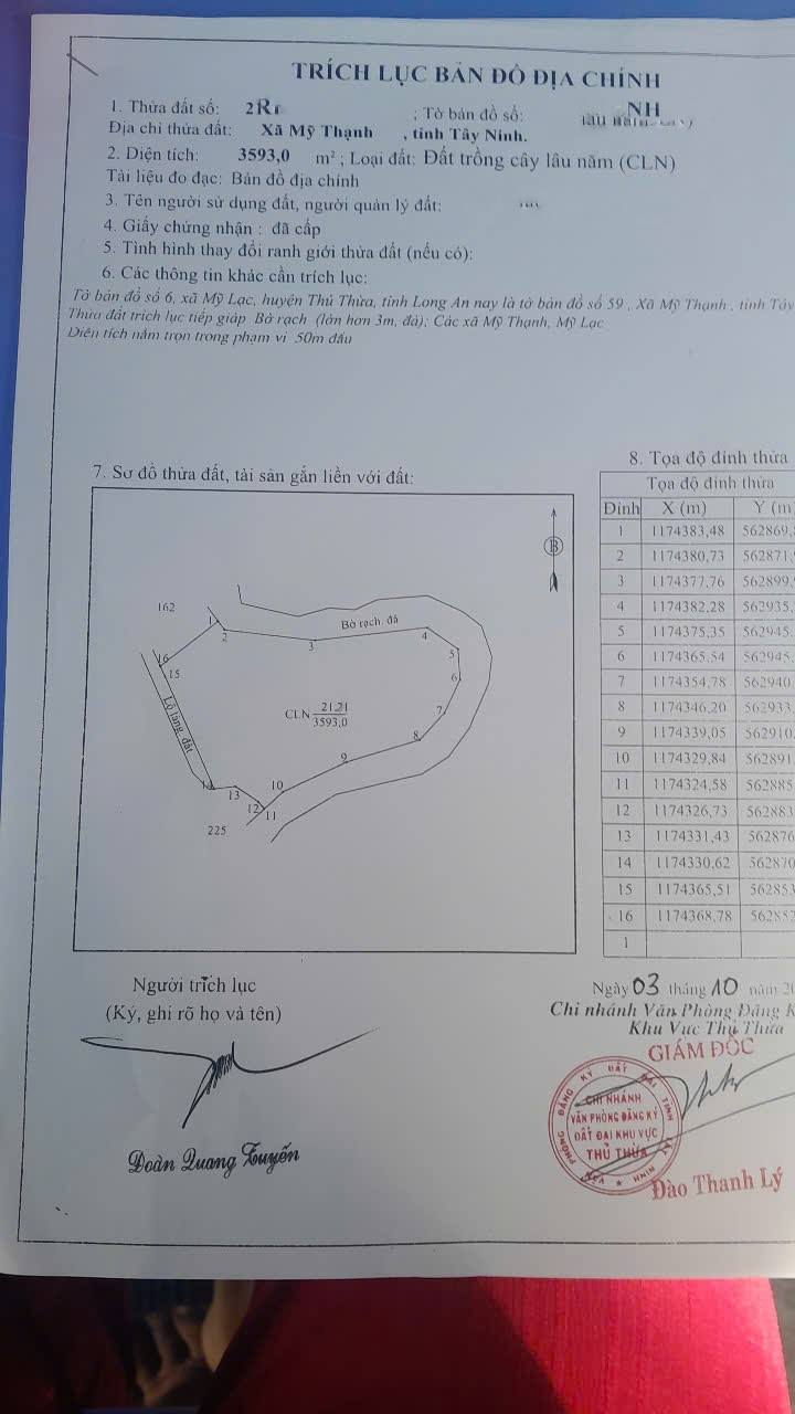 Đất Mỹ Thạnh Thủ Thừa 5.006m² 1,752 tỷ - Sổ đỏ chính chủ