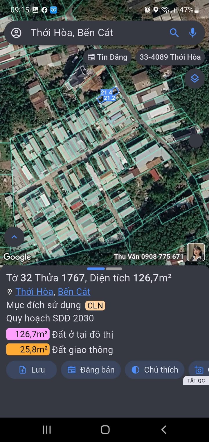 Đất nền Thới Hòa Bến Cát 126m² 1,45 tỷ - Đường to ô tô