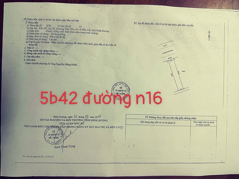Đất nền Bến Cát N16 150m² 1,5 tỷ - Sổ đỏ chính chủ