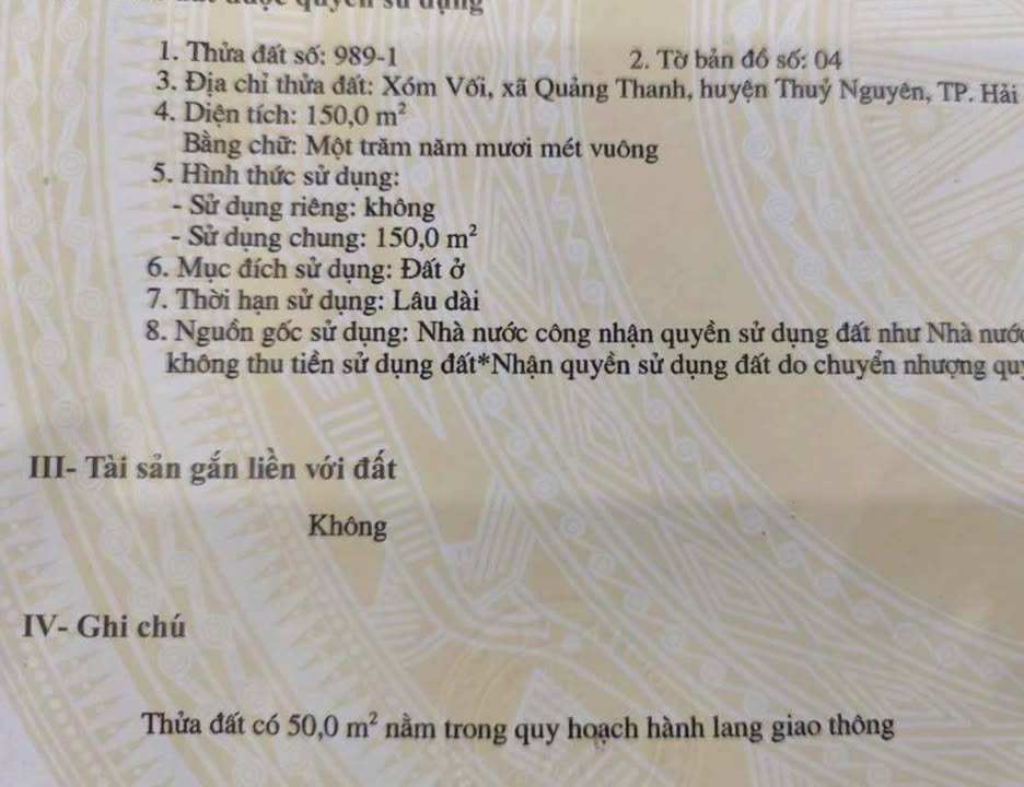 Đất thổ cư 150m² Quảng Cư mặt đường 352 - Sổ đỏ chính chủ