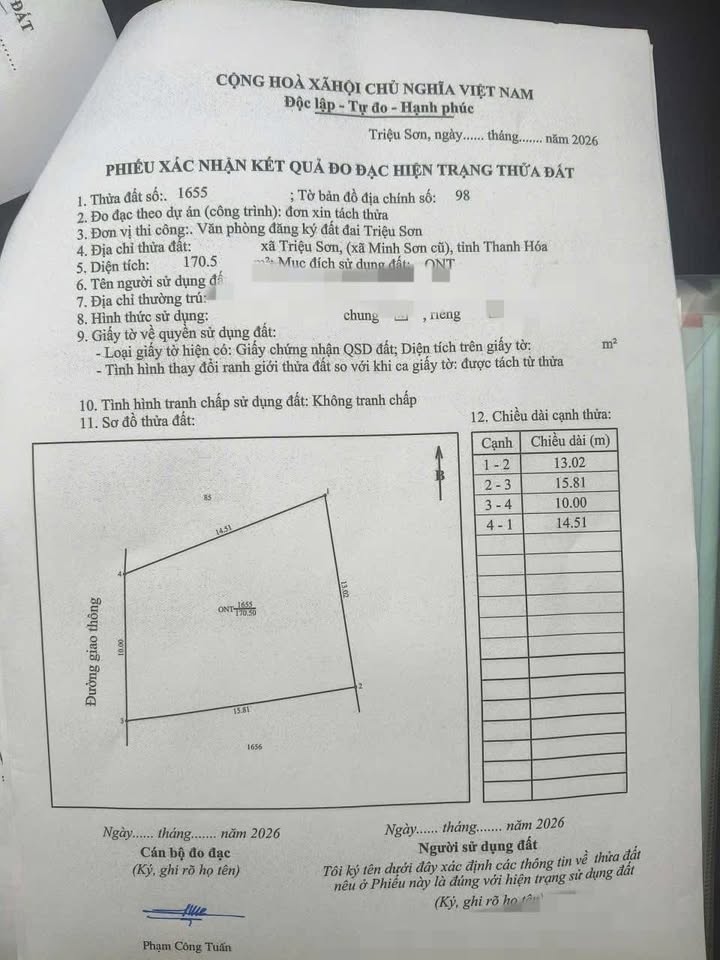 Đất nền Triệu Sơn Minh Sơn 170m² 0.8 tỷ - Đường to ô tô