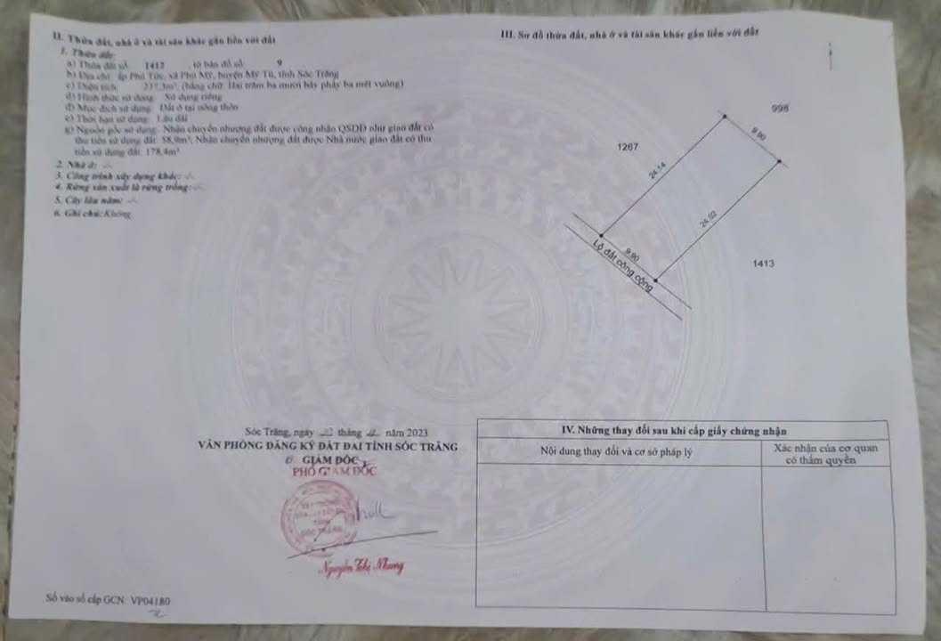 Đất nền Phú Tức Sóc Trăng 238m² 500 triệu - Đất thổ cư 100%