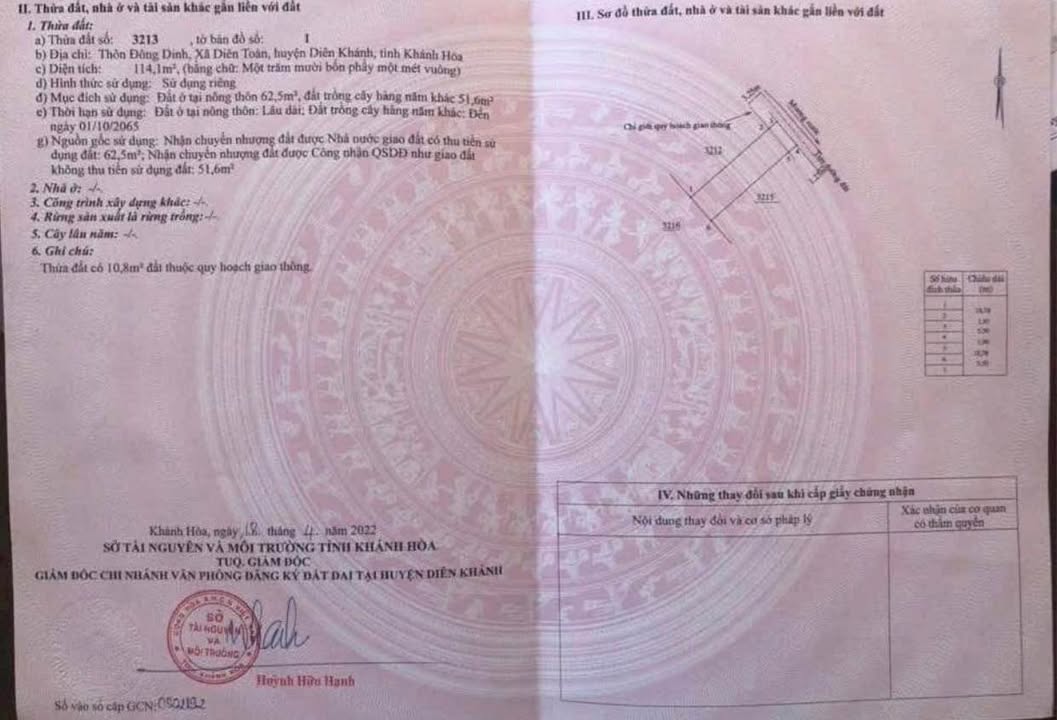 Đất nền Diên Toàn Khánh Hòa 114m² 1,65 tỷ - Sổ đỏ chính chủ