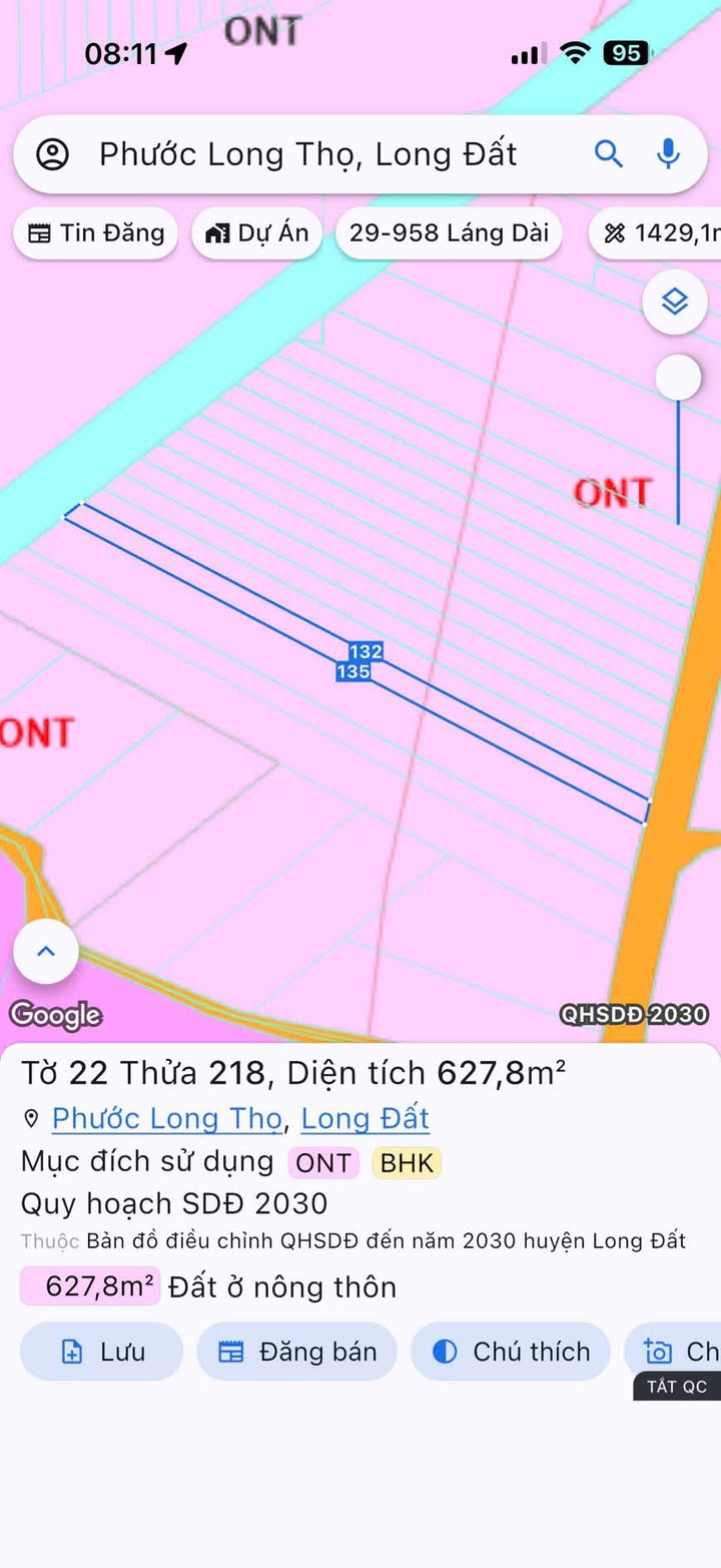 Đất thổ cư Phước Long Thọ 628m² 1.2 tỷ - Sổ đỏ chính chủ