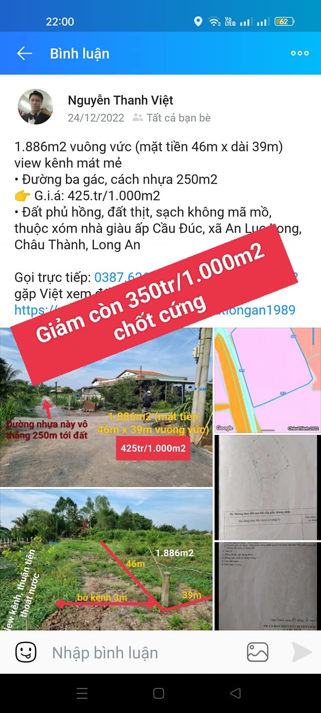 Đất nền Long An - 1.886m² 660.1 triệu - Giá tốt hiếm có