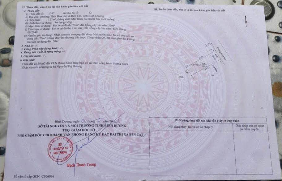 Đất Thới Hòa Bến Cát 132m2 1 tỷ - Sổ đỏ chính chủ