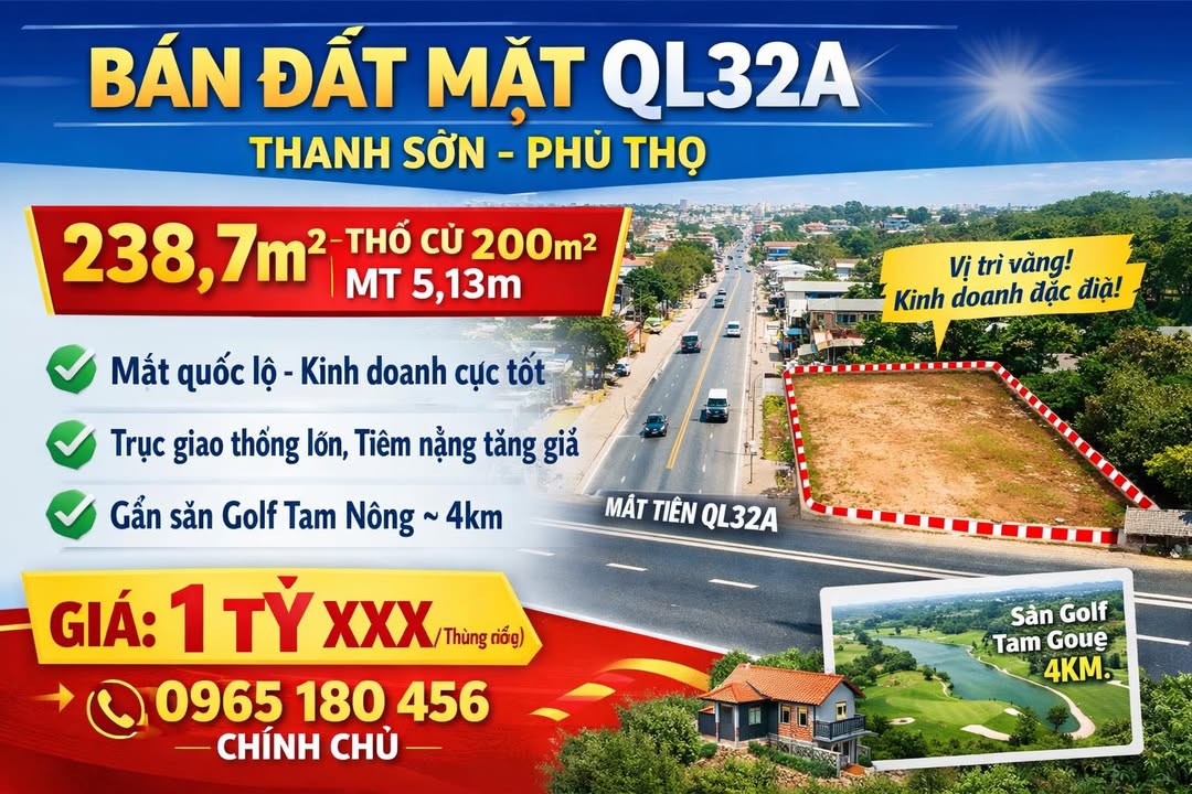 Đất nền QL32A Thanh Sơn 239m² 1 tỷ - Sổ đỏ chính chủ
