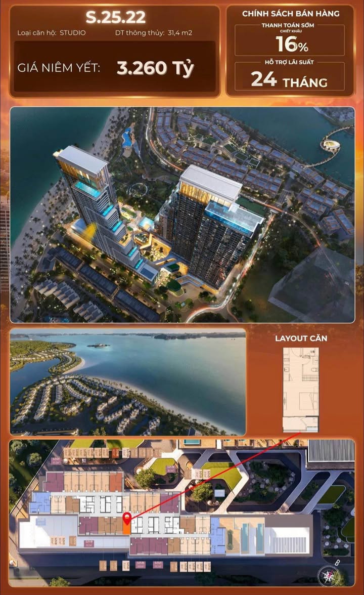 Căn hộ Ariabay Hạ Long 31m2 2.713 tỷ - View đẹp hướng Đông Nam