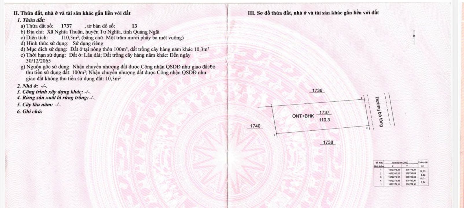Đất nền Nghĩa Thuận Tư Nghĩa 110m² 500tr - Sổ đỏ sẵn
