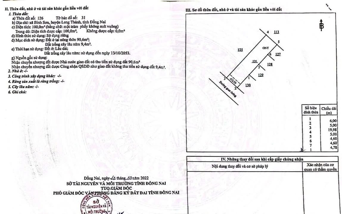 Đất Bình Sơn Long Thành 100m² 1.3 tỷ - Sổ đỏ chính chủ