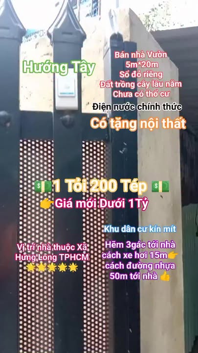 Nhà vườn Hưng Long 100m² dưới 1 tỷ - Chính chủ vào ở ngay