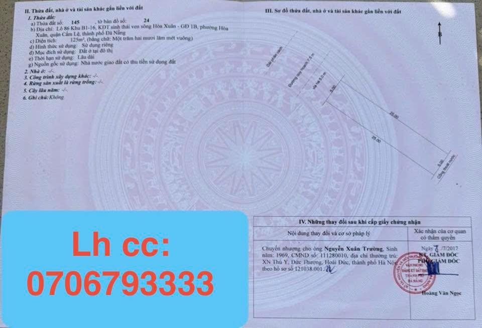 Đất nền Đường 29/3 Đà Nẵng 125m² giá 10 tỷ - Sổ đỏ chính chủ