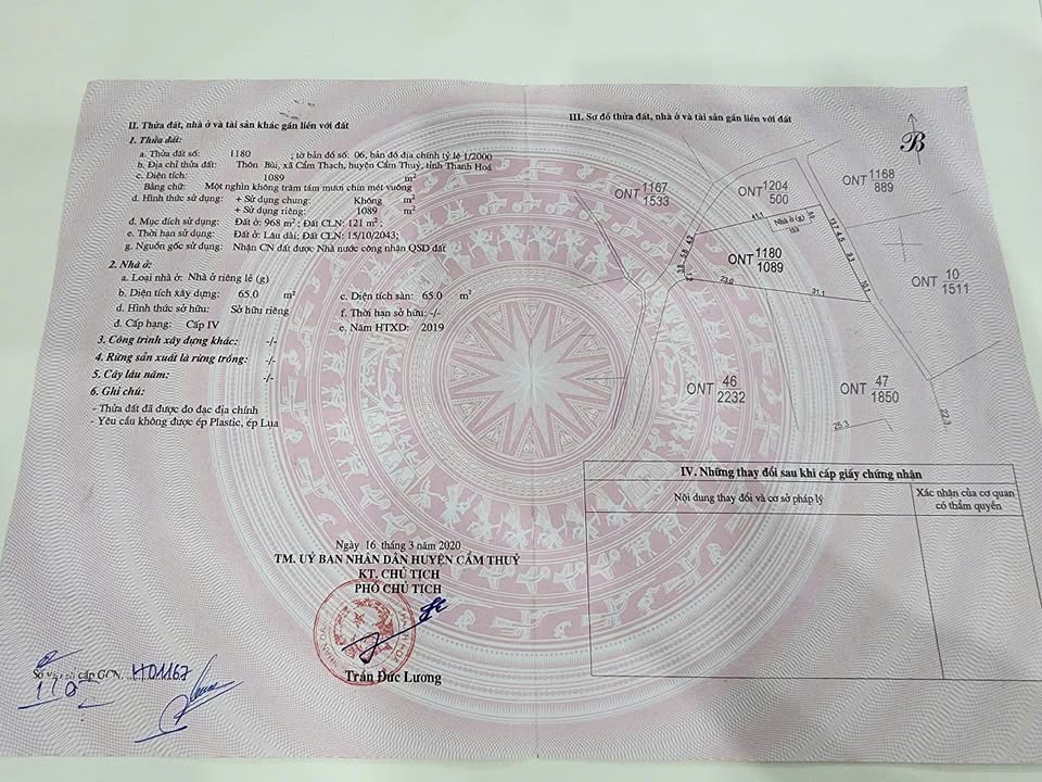 Đất nền Cẩm Thạch Cẩm Thủy 1.089m² sổ đỏ chính chủ