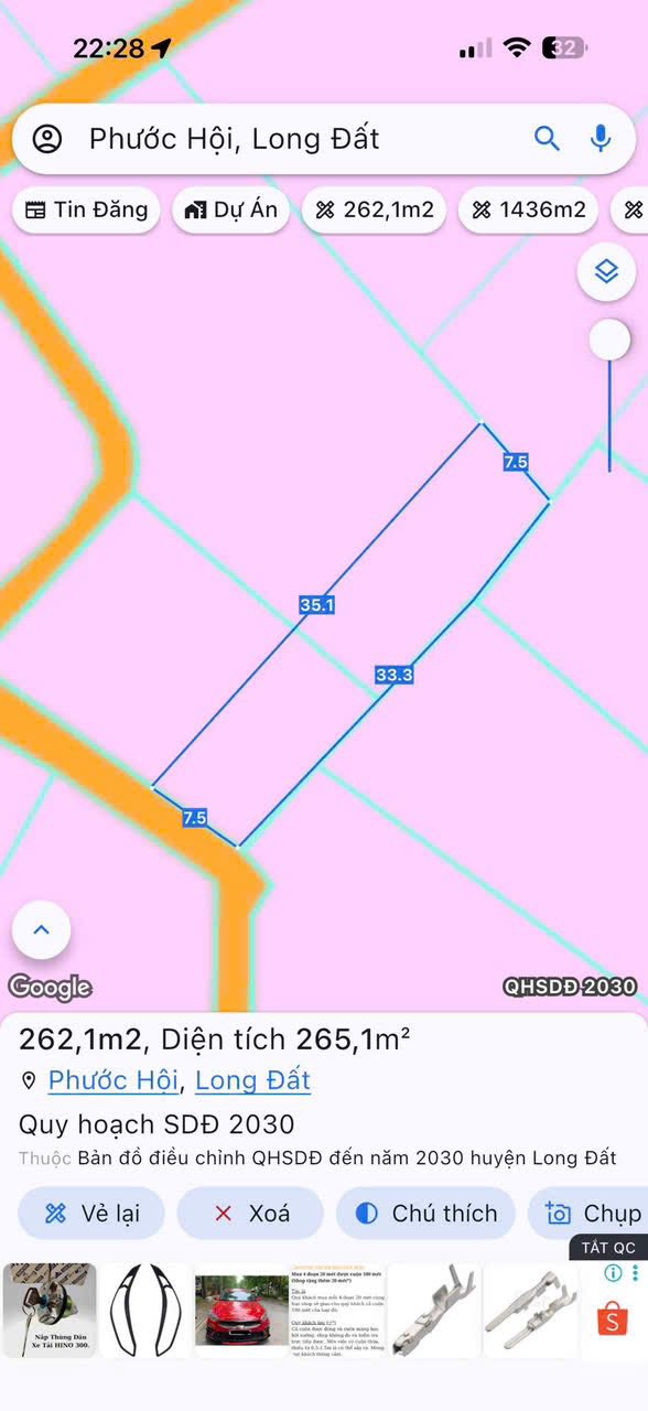 Đất nền Phước Hội Long Đất 262m2 giá 1,25 tỷ - Pháp lý rõ ràng