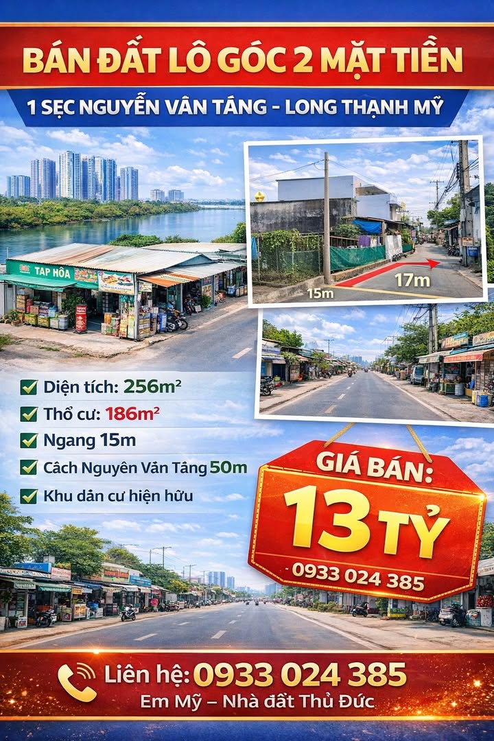 Đất Long Thạnh Mỹ Thủ Đức 256m² 12.999 tỷ - Sổ hồng chính chủ