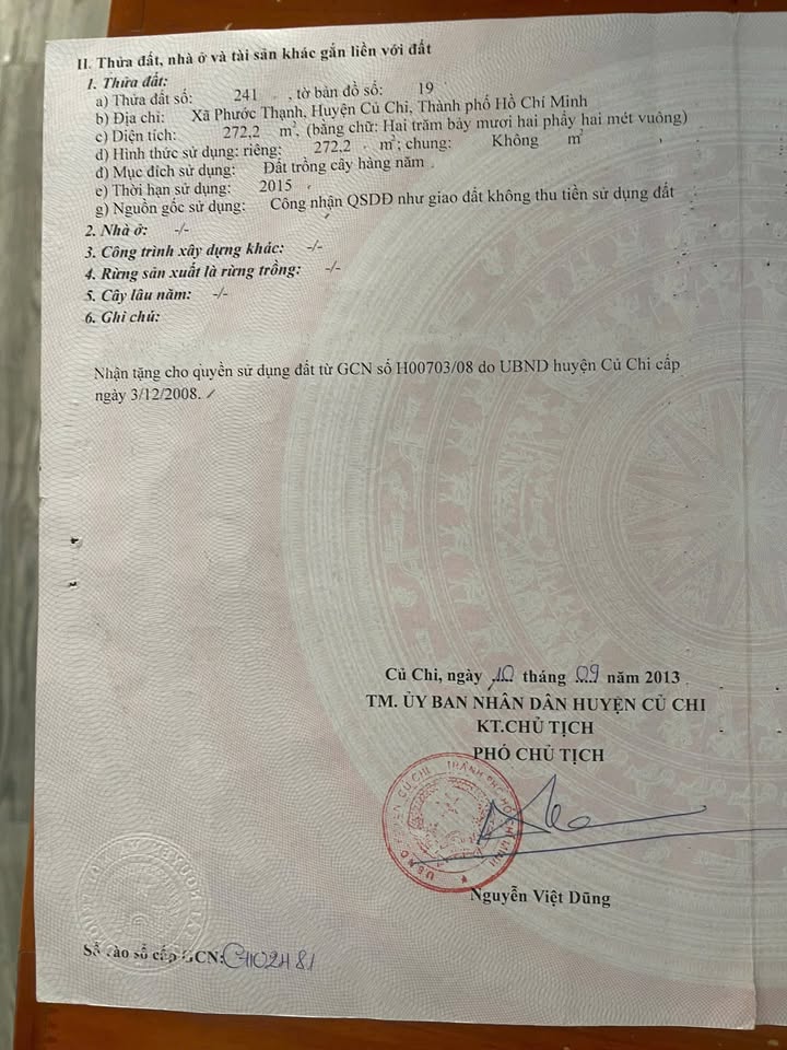 Đất nền Củ Chi 272m² 650 triệu - Sổ đỏ chính chủ