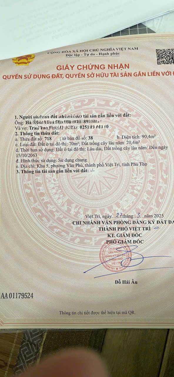 Đất nền Việt Trì Phú Thọ 90,4m² hơn 2 tỷ - Sổ đỏ chính chủ