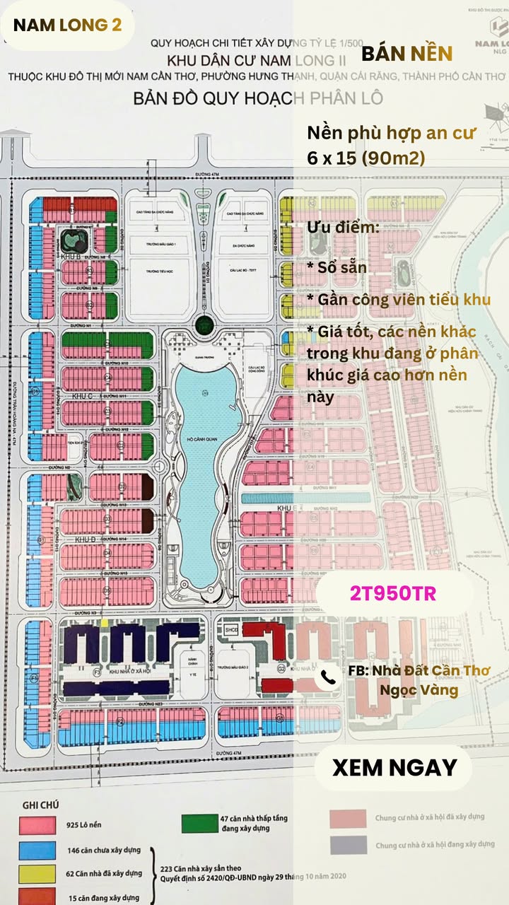 Đất nền Central Lake Cần Thơ 90m² 2.95 tỷ - Sổ đỏ chính chủ