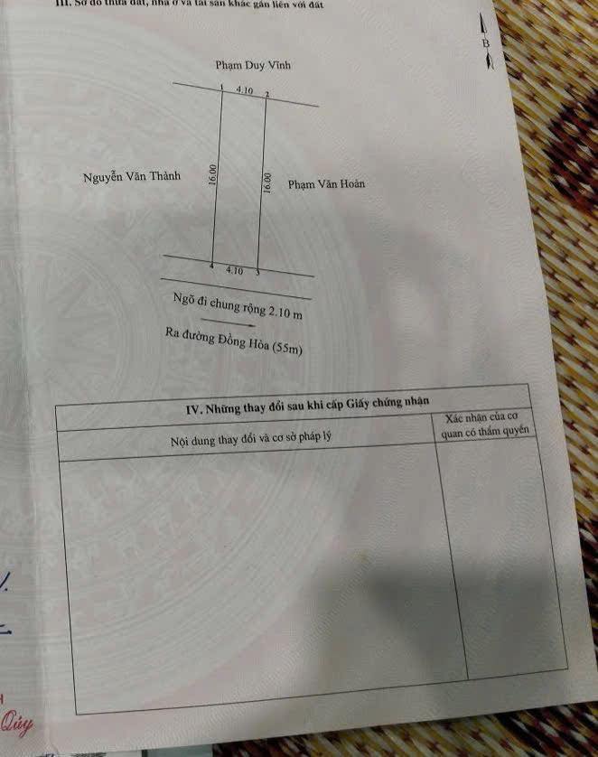 Đất nền Đồng Hòa 65m² 2,6 tỷ - Sổ đỏ chính chủ