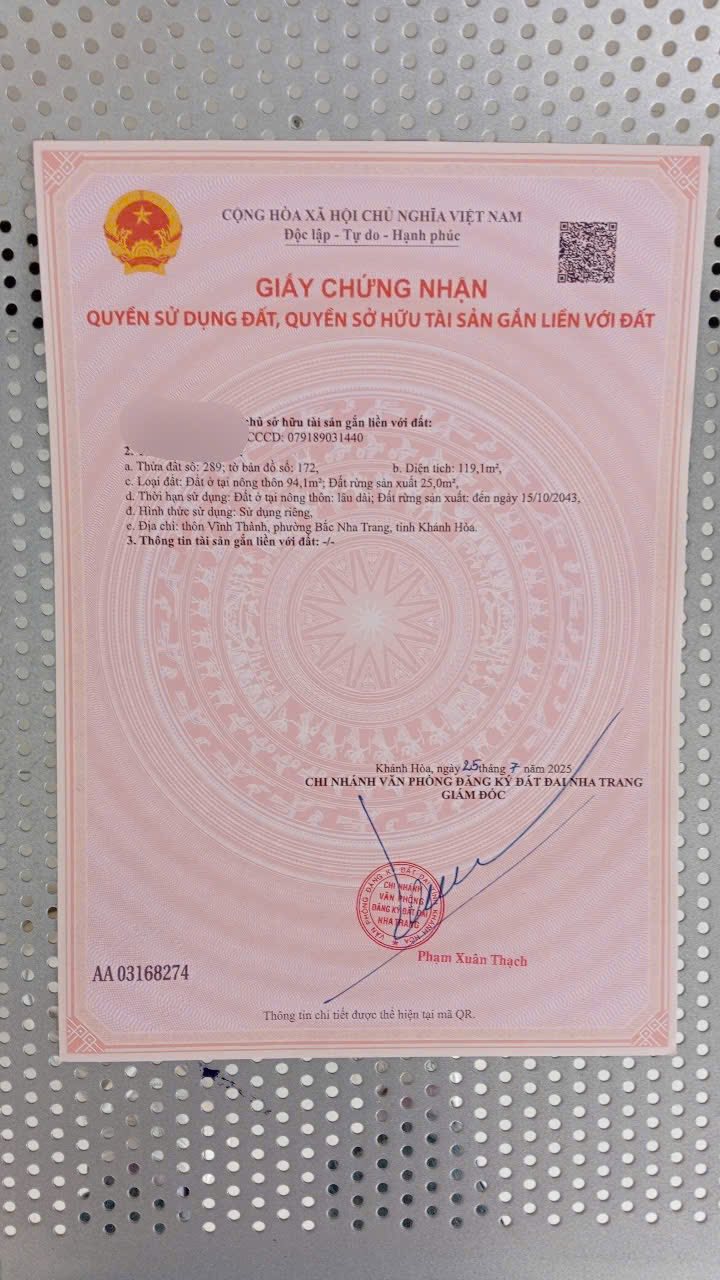 Đất thổ cư Bắc Nha Trang 119m² 1,59 tỷ - Sổ đỏ chính chủ