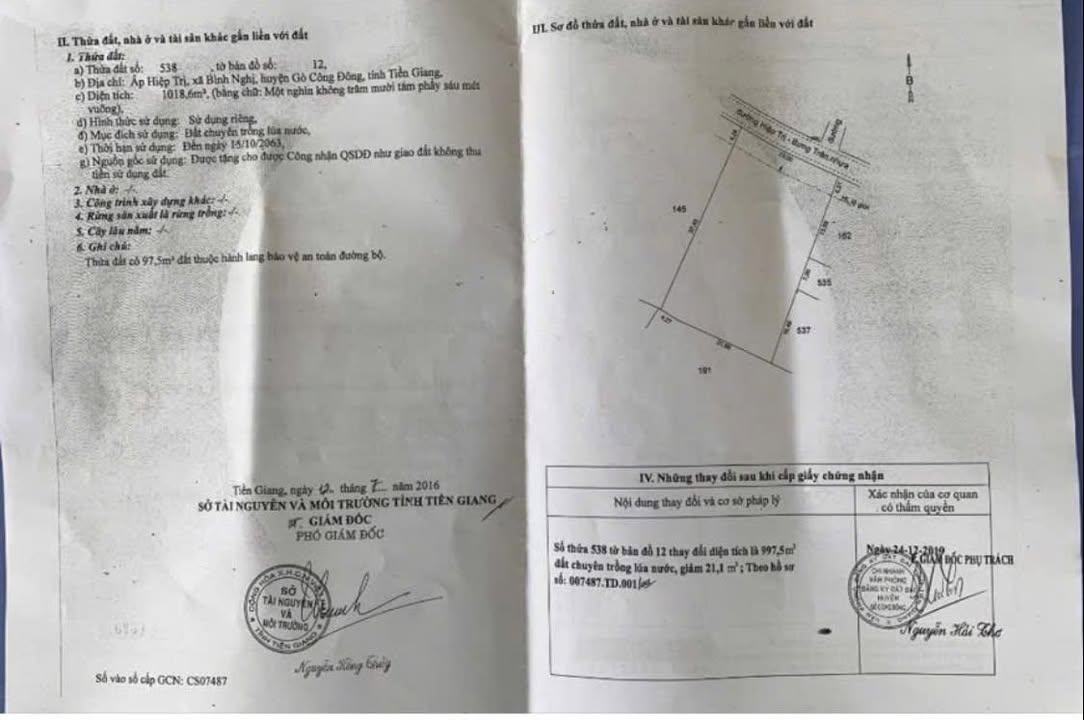 Đất nền Ấp Hiệp Trị 997m² 2.4 tỷ - Sổ đỏ chính chủ