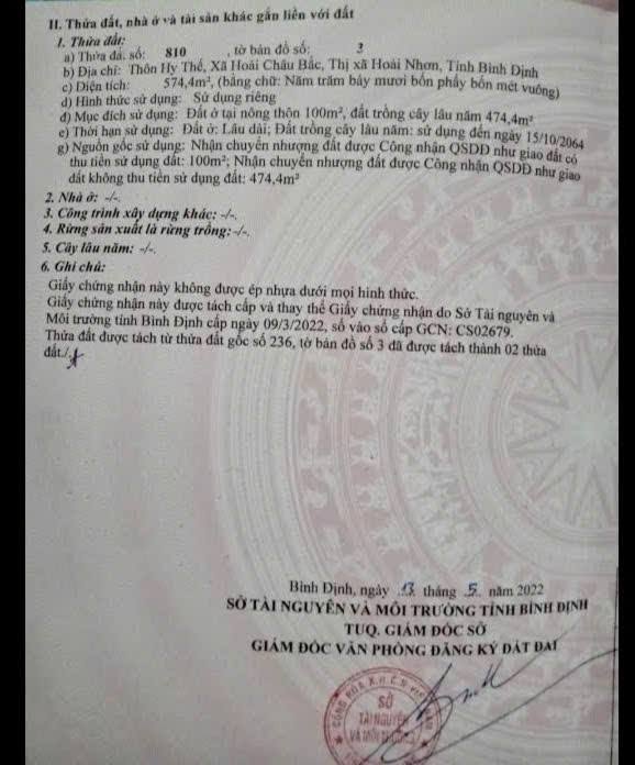 Đất nền Hoài Nhơn Hoài Châu Bắc 574m² 620 triệu - Sổ đỏ chính chủ