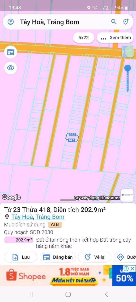 Đất nền Tây Hòa Trảng Bom 200m² giá 1.1 tỷ - Sổ đỏ chính chủ