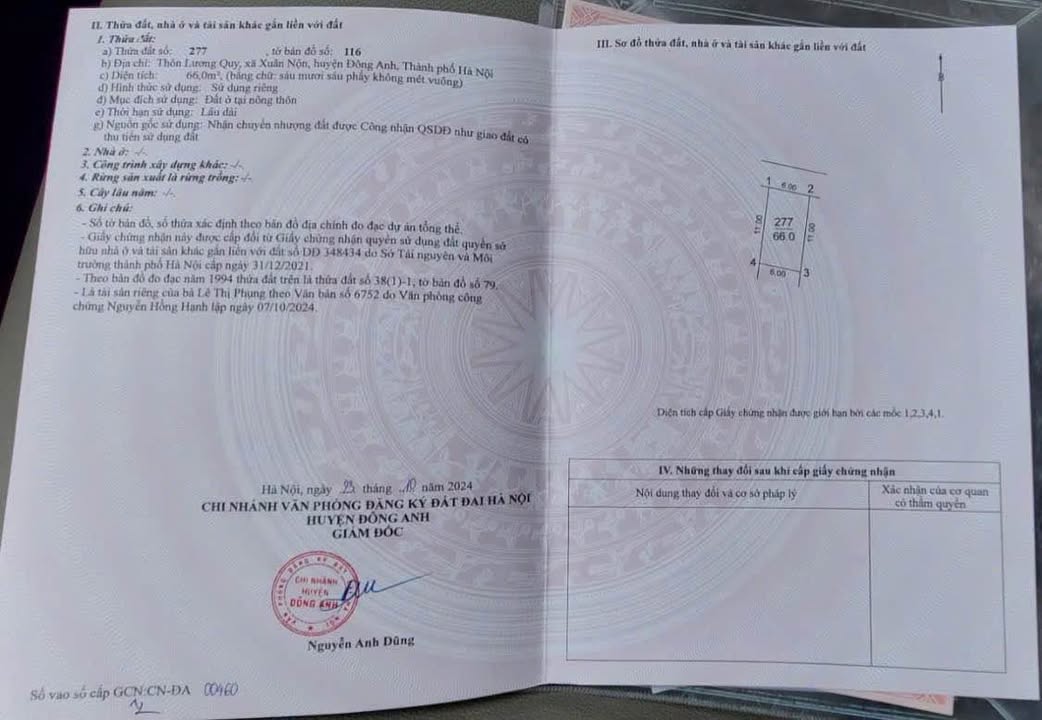 Đất nền Lương Quy Đông Anh 66m² 3,05 tỷ - Sổ đỏ chính chủ