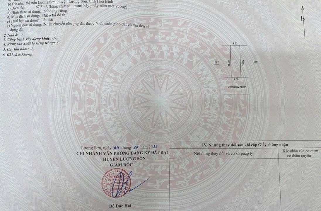 Đất Phố Chợ Lương Sơn 68m² - Sổ đỏ chính chủ