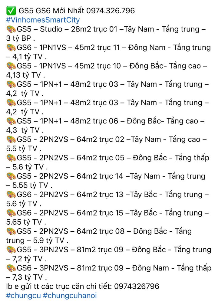 Căn hộ Vinhomes Smart City Tây Mỗ 28-81m² 3-7.3 tỷ - View đẹp