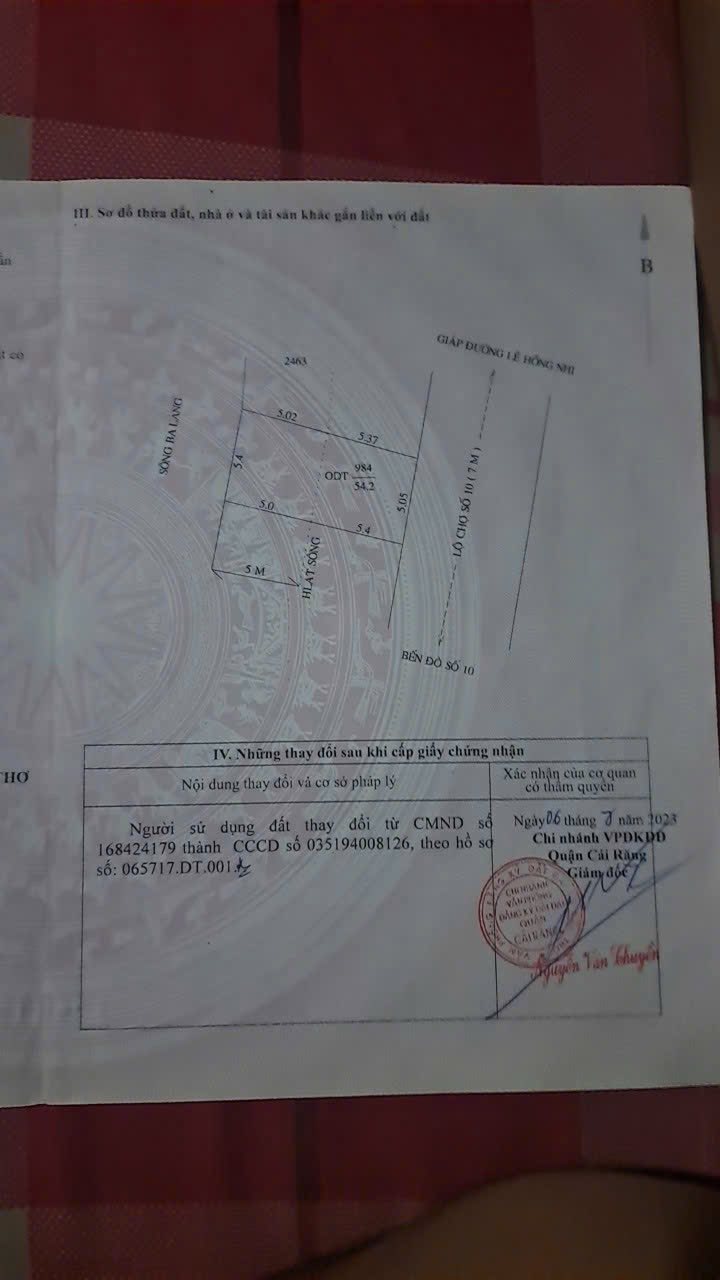 Bán Đất Thổ Cư Mặt Tiền Lê Hồng Nhi, Cái Răng, Cần Thơ - 52m² Giá Tốt