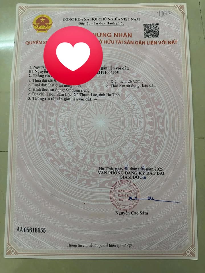 Bán Đất Thổ Cư 267m² Thôn Sâm Lộc, Hà Tĩnh - Giá 1.9 Tỷ