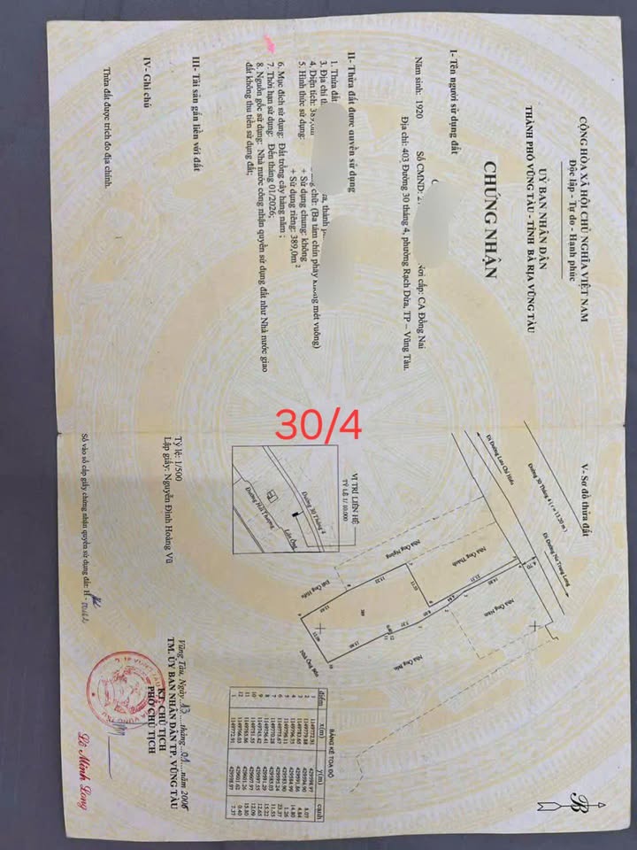 Đất nền Vũng Tàu 30/4 381m² 5.3 tỷ - Đường to ô tô