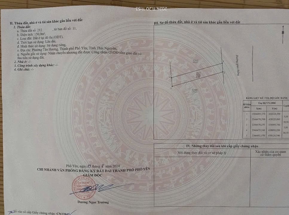 Đất nền Tân Hương Phổ Yên 150m² 1.8 tỷ - Thổ cư 100%