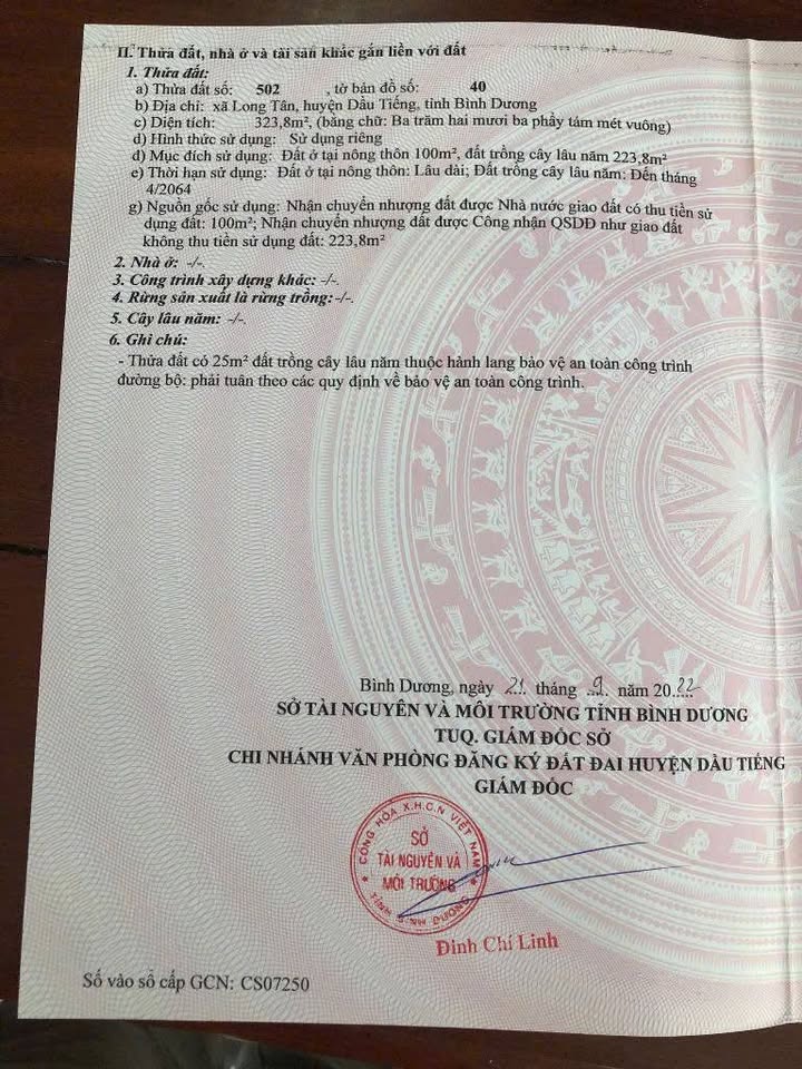 Đất nền Long Tân Dầu Tiếng 324m² 800 triệu - Sổ đỏ chính chủ