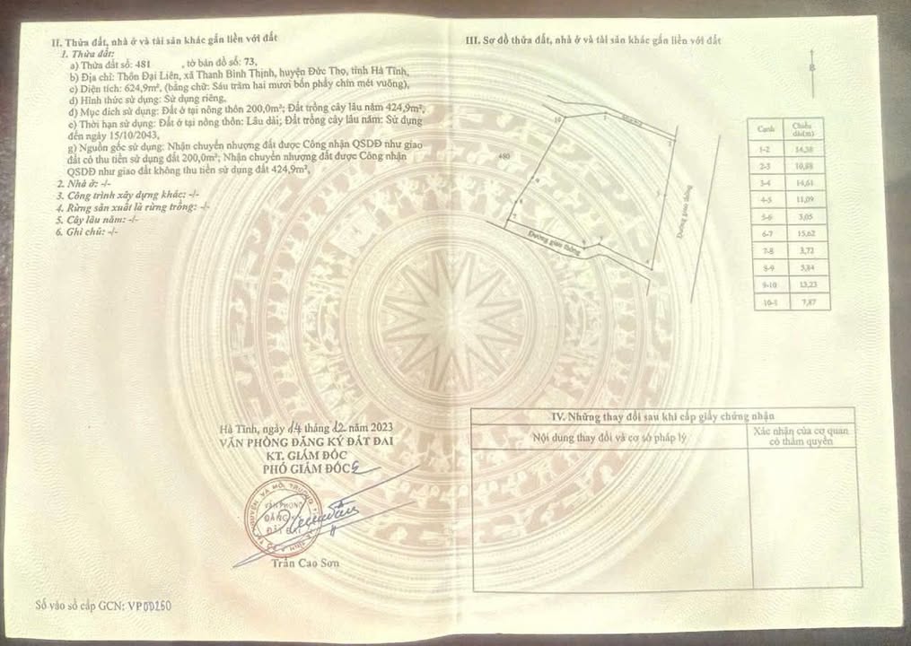 Dat Dai Lien Thanh Binh Thinh 552m2 1.7 ty - So do chinh chu