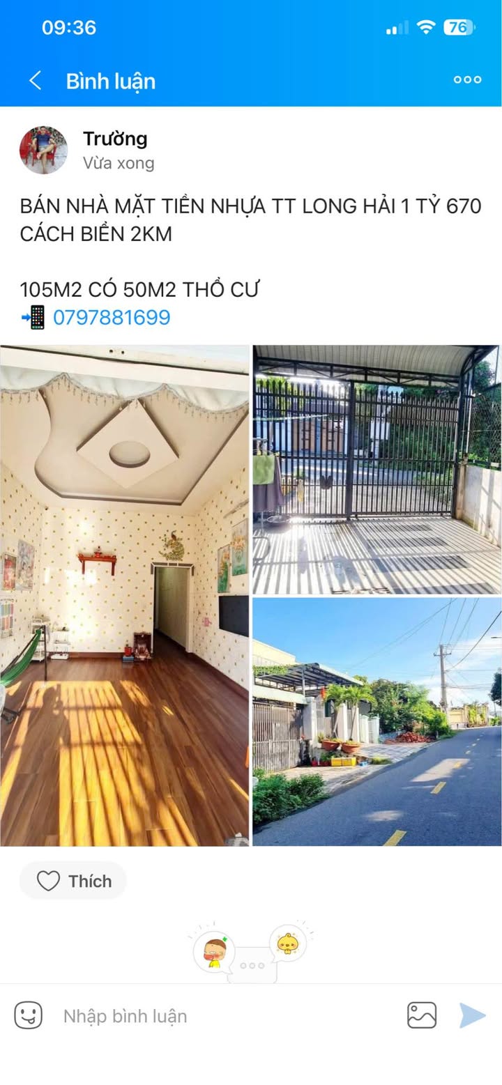 Nhà phố Long Hải 105m² giá 1.67 tỷ - Mặt tiền kinh doanh