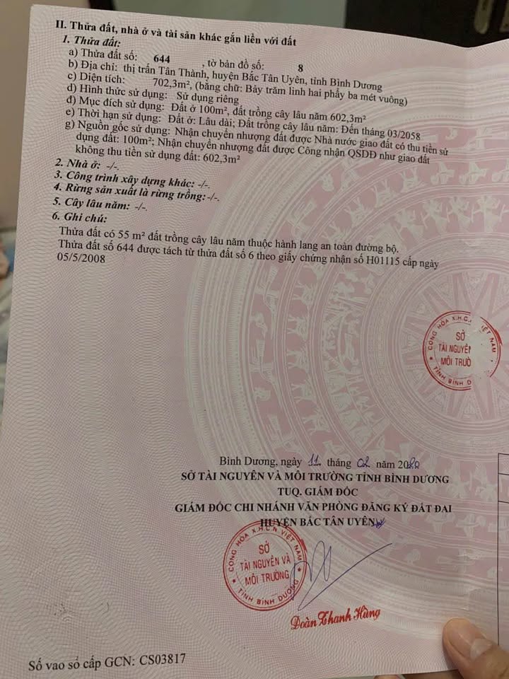 Đất nền Tân Thành Bắc Tân Uyên 700m² 3.8 tỷ - Sổ đỏ chính chủ