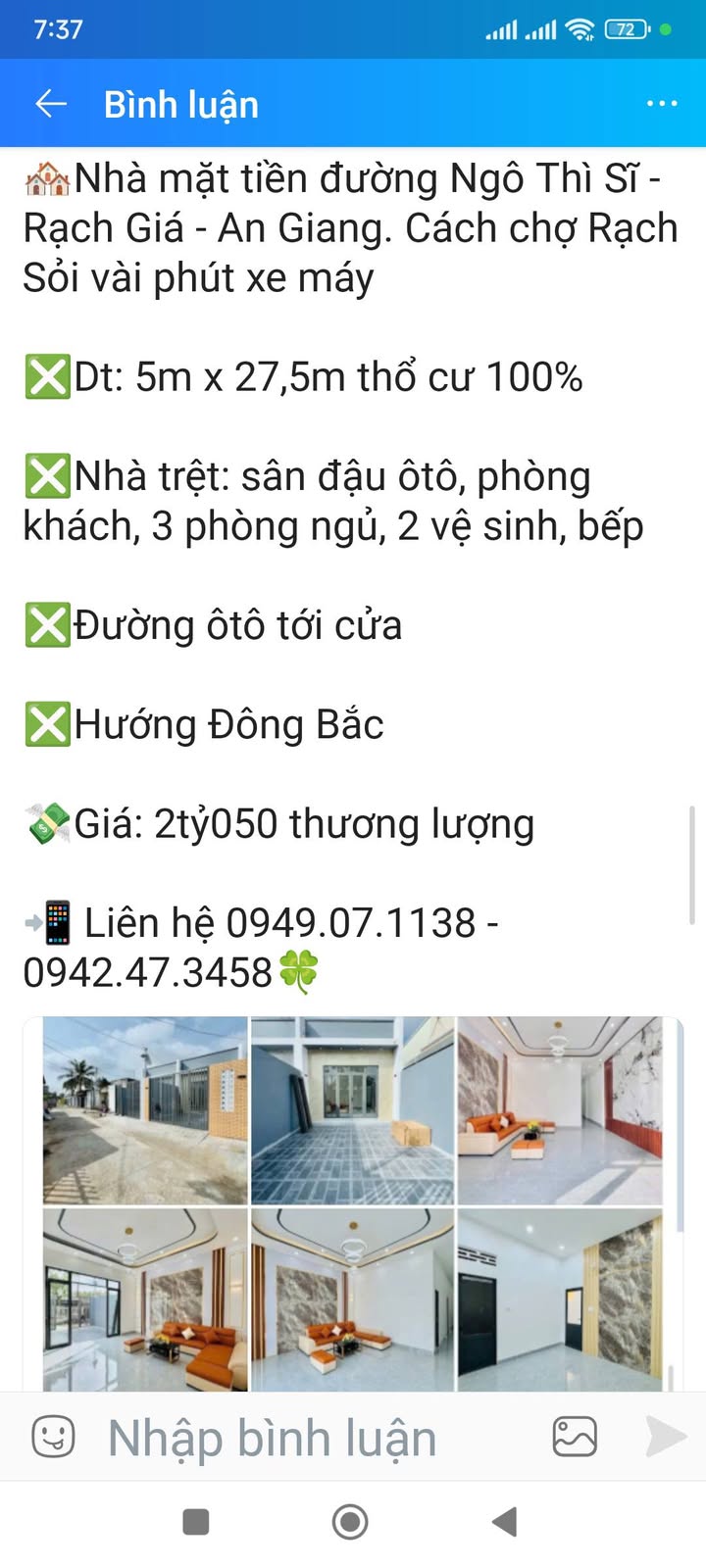 Nhà mặt tiền Ngô Thì Sỹ Rạch Giá 137m2 2.05 tỷ - Chính chủ