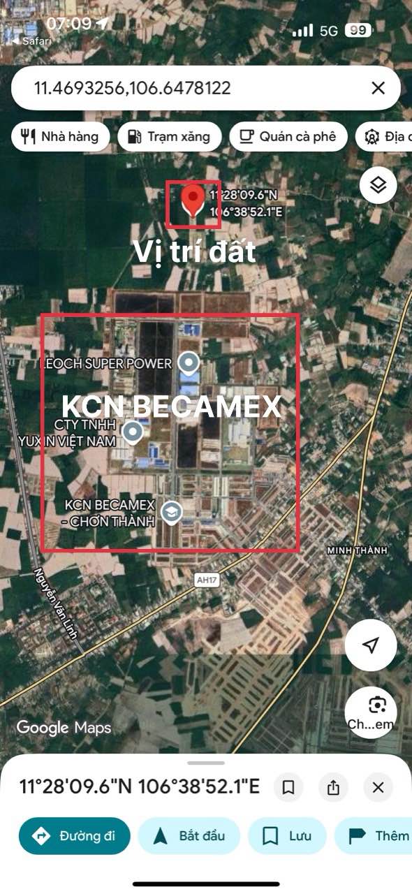 Đất nền Becamex Chơn Thành 215m² 500 triệu - Sổ đỏ chính chủ