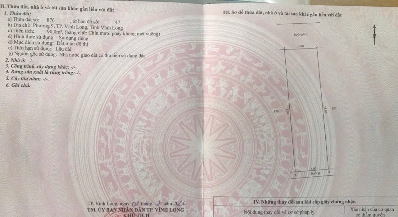 Bán nền 90m² KDC Long Châu, Vĩnh Long - Vị trí đắc địa, giá tốt