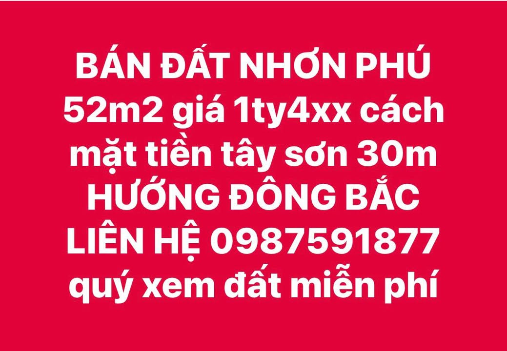 Bán Đất Nhơn Phú 52m² Hướng Đông Bắc - Sổ Đỏ Vuông Vắn