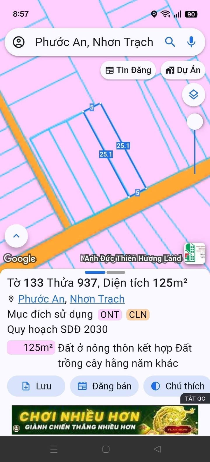 Đất Vĩnh Thanh Nhơn Trạch 125m² - Sổ Thổ Cư, Sát Đường 25C