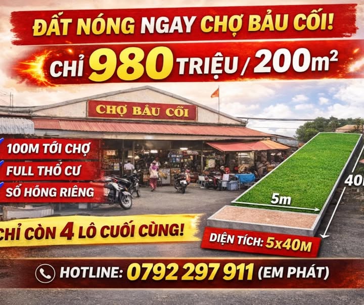Đất nền Bàu Cối Long Khánh 203m² 980 triệu - Sổ đỏ chính chủ