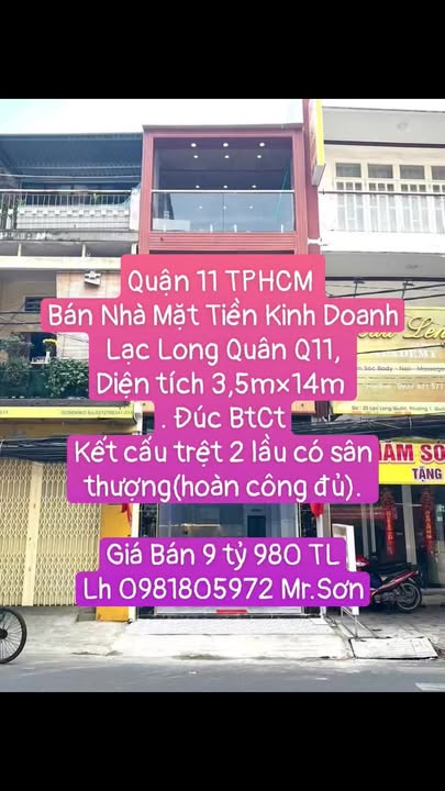 Nhà phố Q11 Lạc Long Quân 49m² giá 9.98 tỷ - Mặt tiền kinh doanh