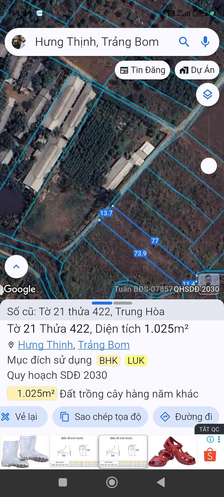 Đất nền 360m² Hưng Thịnh, Trảng Bom - Mặt tiền 13m đường bê tông, Giá 920 triệu
