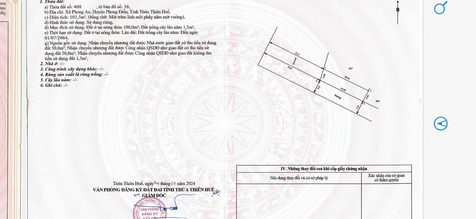 Đất Nền Huế 101m² Gần QL 1A - Sổ Hồng Sẵn Sàng Đầu Tư